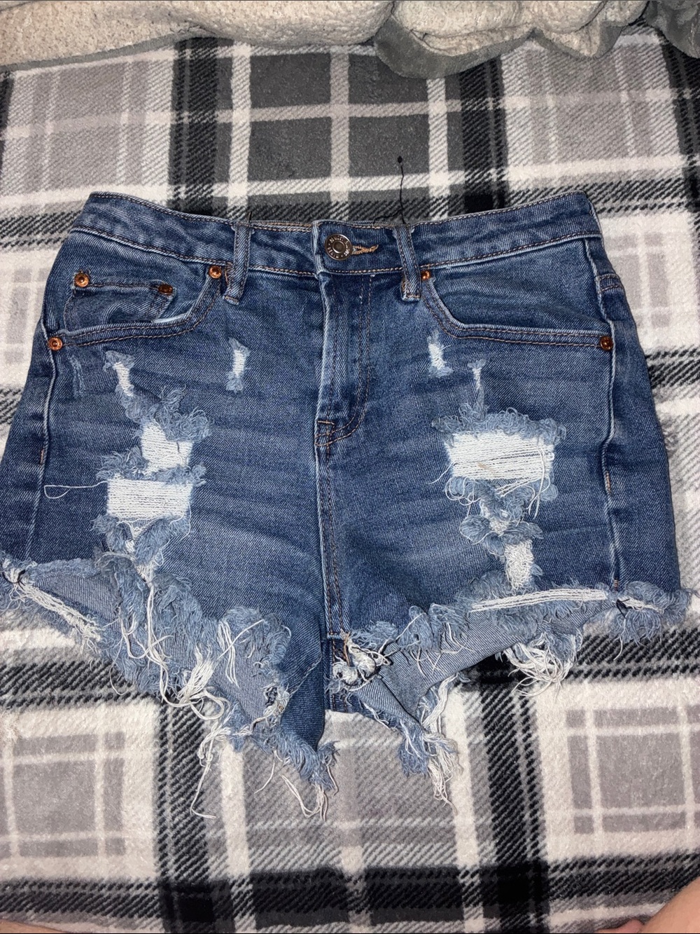Almost Famous Dark Blue Distressed Denim Jean Shorts